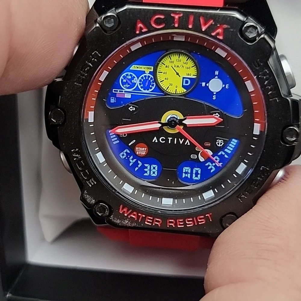 NEW Activa Digital Men's Watch 55mm Red ACW8092-003 Steering Wheel Chronograph